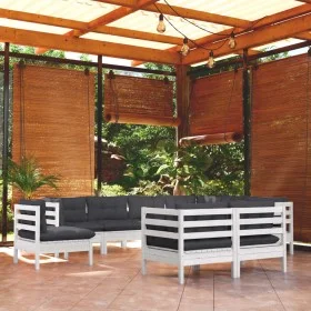 Garden furniture 9 pieces and white cushions solid pine wood by , Garden sets - Ref: Foro24-3096768, Price: 833,96 €, Discoun...