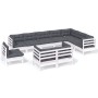 Muebles de jardín 10 pzas y cojines blanco madera maciza pino de , Conjuntos de jardín - Ref: Foro24-3096780, Precio: 927,91 €