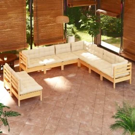 Garden furniture 9 pieces and cushions solid cream pine wood by , Garden sets - Ref: Foro24-3096827, Price: 710,88 €, Discoun...