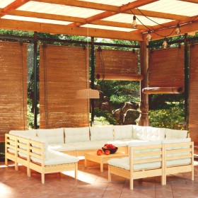 Muebles de jardín 12 piezas y cojines madera maciza de pino