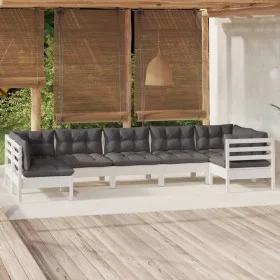 Garden furniture 7 pieces with white pine wood cushions by , Garden sets - Ref: Foro24-3096431, Price: 607,17 €, Discount: %
