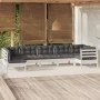 Muebles de jardín 7 pzas con cojines blanco madera de pino de , Conjuntos de jardín - Ref: Foro24-3096431, Precio: 607,09 €, ...