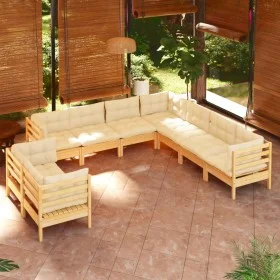 Garden furniture 9 pieces and cushions solid cream pine wood by , Garden sets - Ref: Foro24-3096899, Price: 729,47 €, Discoun...