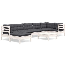 Muebles de jardín 8 pzas y cojines blanco madera maciza de pino de , Conjuntos de jardín - Ref: Foro24-3096557, Precio: 737,53 €