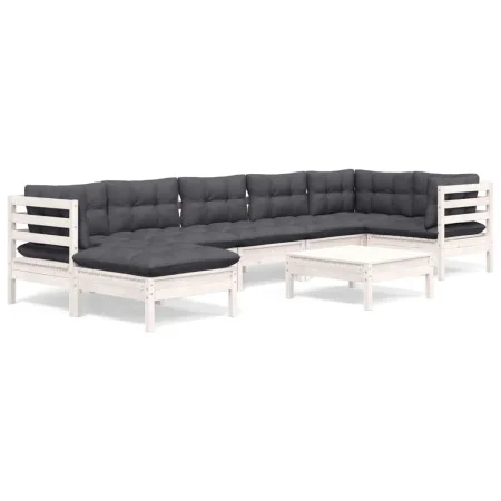 Muebles de jardín 8 pzas y cojines blanco madera maciza de pino de , Conjuntos de jardín - Ref: Foro24-3096557, Precio: 728,4...
