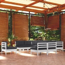 Gartenmöbel 10 Stück und weiße Kissen aus massivem Kiefernholz von , Gartensets - Ref: Foro24-3096756, Preis: 874,50 €, Rabat...