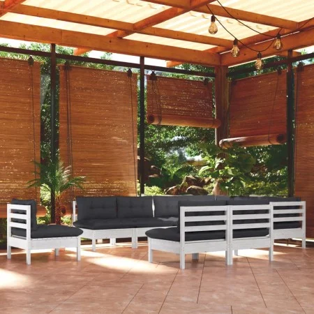 Gartenmöbel 10 Stück und weiße Kissen aus massivem Kiefernholz von , Gartensets - Ref: Foro24-3096756, Preis: 874,37 €, Rabat...