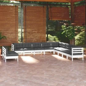 Gartenmöbel 11-teilig und weiße Kissen aus massivem Kiefernholz von , Gartensets - Ref: Foro24-3096852, Preis: 933,65 €, Raba...