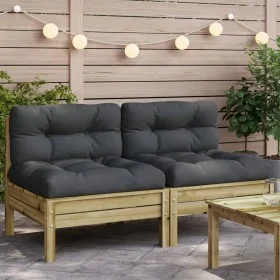 Sofás de jardín sin reposabrazos con cojines 2 uds madera pino by , Modular outdoor sofas - Ref: Foro24-838164, Price: 181,77...