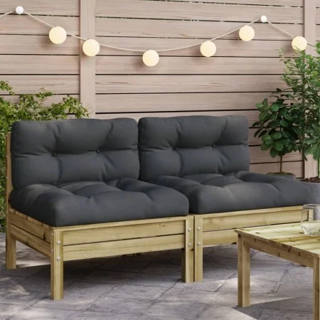 Sofás de jardín sin reposabrazos con cojines 2 uds madera pino by , Modular outdoor sofas - Ref: Foro24-838164, Price: 181,77...