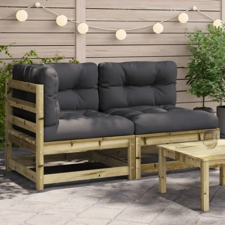 Sofá de jardín 2 plazas con cojines madera impregnada de pino by , Modular outdoor sofas - Ref: Foro24-838124, Price: 194,14 ...