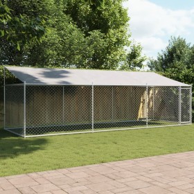 Hundekäfig mit verzinktem Stahldach und Tür in Grau, 6x2x2 m. von , Hundehütten und Zäune - Ref: Foro24-3209569, Preis: 314,6...
