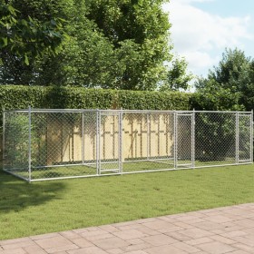 Jaula de perros con puertas acero galvanizado gris 6x2x1,5 m