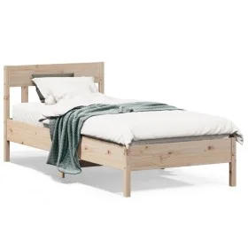 Bed frame with solid pine wood headboard 90x190 cm by , Beds and slatted bases - Ref: Foro24-842674, Price: 105,42 €, Discoun...