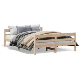 Bed frame with solid pine wood headboard 120x200 cm by , Beds and slatted bases - Ref: Foro24-842790, Price: 146,02 €, Discou...
