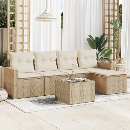 Juego de sofás jardín con cojines 6 pzas ratán sintético beige by , Modular outdoor sofas - Ref: Foro24-3251235, Price: 415,2...