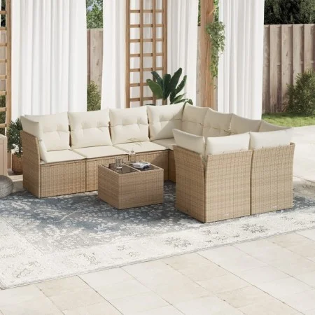 Gartensofa-Set, 9-teilig, mit Kissen, aus synthetischem Rattan in Beige. von , Gartensets - Ref: Foro24-3249157, Preis: 634,4...