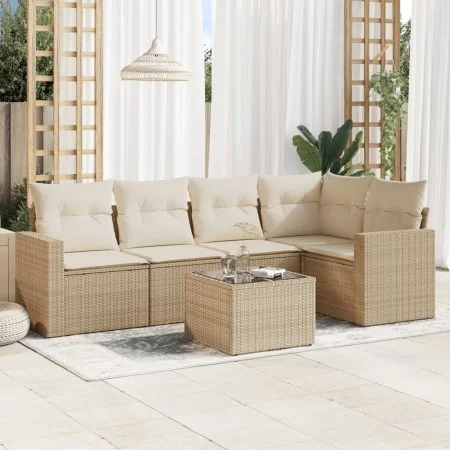 Gartensofa-Set mit 6-teiligen Kissen aus synthetischem Rattan in Beige. von , Modulare Sofas für den Außenbereich - Ref: Foro...