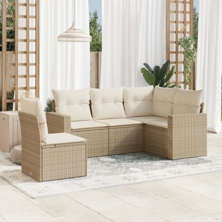 Juego de sofás jardín con cojines 5 pzas ratán sintético beige by , Modular outdoor sofas - Ref: Foro24-3251305, Price: 395,6...