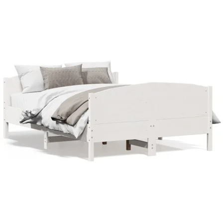 Bed frame with white pine wood headboard 140x190 cm by , Beds and slatted bases - Ref: Foro24-3216180, Price: 218,55 €, Disco...