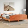 Bed frame with wax brown pine wood headboard 200x200 cm by , Beds and slatted bases - Ref: Foro24-3216163, Price: 270,64 €, D...