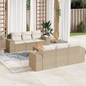 Set sofás de jardín 7 piezas y cojines ratán sintético beige