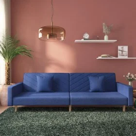 Sofá cama de 2 plazas con dos almohadas tela azul by , Sofas - Ref: Foro24-375904, Price: 276,10 €, Discount: %