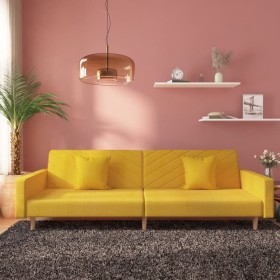 Sofá cama de 2 plazas con dos almohadas tela color amarillo