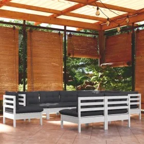 9 Stk. Gartenmöbel und Kissen aus massivem Kiefernholz weiß von , Gartensets - Ref: Foro24-3096744, Preis: 792,50 €, Rabatt: %