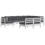 Garden furniture 9 pieces and white cushions solid pine wood by , Garden sets - Ref: Foro24-3096744, Price: 792,40 €, Discoun...