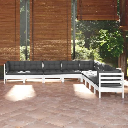 Muebles de jardín 9 pzas y cojines blanco madera maciza de pino de , Conjuntos de jardín - Ref: Foro24-3096816, Precio: 792,4...