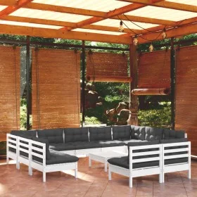 Garden furniture set 12 pieces with white cushions solid pine wood by , Garden sets - Ref: Foro24-3097218, Price: 981,41 €, D...