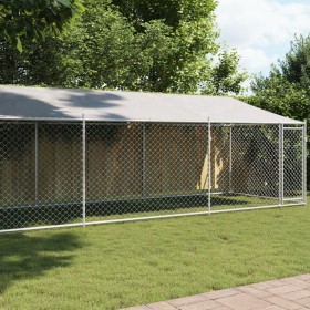 Jaula de perros techo y puerta acero galvanizado gris 8x2x2 m