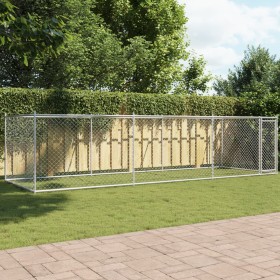 Jaula de perros con puerta acero galvanizado gris 6x2x1,5 m