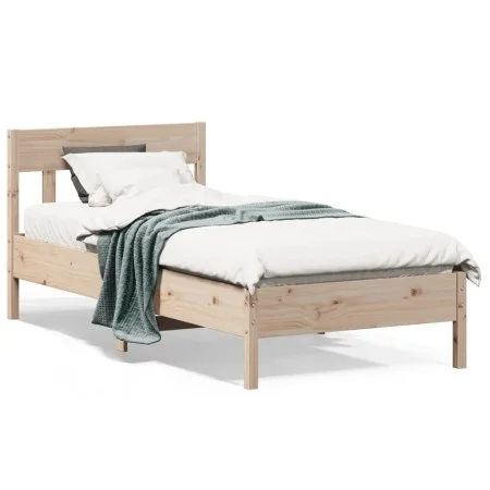 Bed frame with headboard solid pine wood 90x200 cm by , Beds and slatted bases - Ref: Foro24-842658, Price: 116,43 €, Discoun...