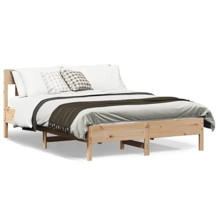 Bed frame with solid pine wood headboard 135x190 cm by , Beds and slatted bases - Ref: Foro24-842666, Price: 103,89 €, Discou...