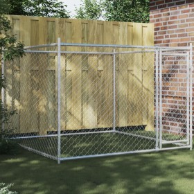 Jaula de perros con puerta acero galvanizado gris 2x2x1,5 m