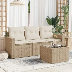 Garden sofa set with cushions 4 pieces beige synthetic rattan by , Modular outdoor sofas - Ref: Foro24-3251005, Price: 296,84...