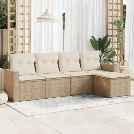 Garden sofa set with cushions 5 pieces beige synthetic rattan by , Modular outdoor sofas - Ref: Foro24-3251225, Price: 363,41...