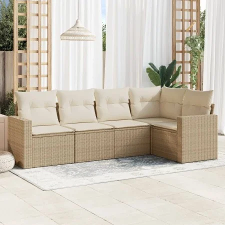 Garden sofa set with cushions 5 pieces beige synthetic rattan by , Modular outdoor sofas - Ref: Foro24-3251265, Price: 374,22...