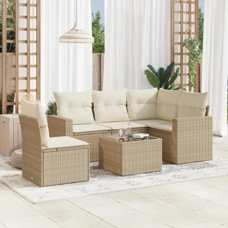 Garden sofa set with cushions 6 pieces beige synthetic rattan by , Modular outdoor sofas - Ref: Foro24-3251315, Price: 425,11...