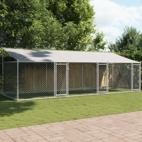 Jaula de perros techo y puertas acero galvanizado gris 6x2x2 m