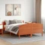 Bed frame with wax brown pine wood headboard 120x200 cm by , Beds and slatted bases - Ref: Foro24-3216178, Price: 209,61 €, D...