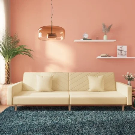 Two-seater sofa bed with two cream-colored fabric pillows by , Sofas - Ref: Foro24-375902, Price: 275,84 €, Discount: %
