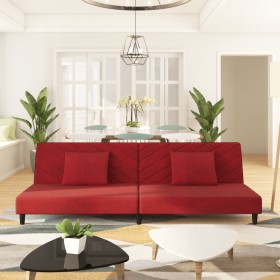 Sofá cama de 2 plazas con dos almohadas terciopelo rojo tinto