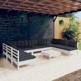 Gartenmöbel 10 Stück und weiße Kissen aus massivem Kiefernholz von , Gartensets - Ref: Foro24-3097182, Preis: 840,27 €, Rabat...
