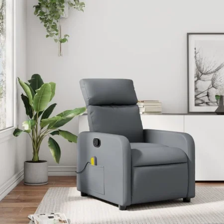 Sillón de masaje reclinable cuero sintético gris de , Sillones - Ref: Foro24-374193, Precio: 205,03 €, Descuento: %