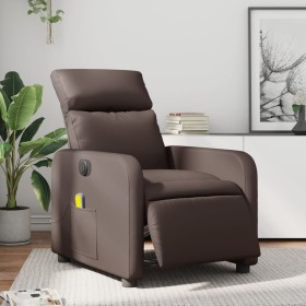 Sillón de masaje reclinable eléctrico cuero sintético marrón