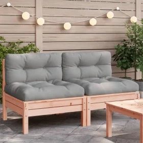 Garden sofas without armrests with cushions 2 units Douglas wood by , Modular outdoor sofas - Ref: Foro24-838163, Price: 174,...