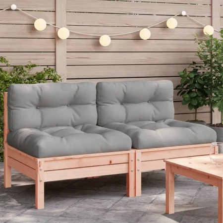 Garden sofas without armrests with cushions 2 units Douglas wood by , Modular outdoor sofas - Ref: Foro24-838163, Price: 174,...